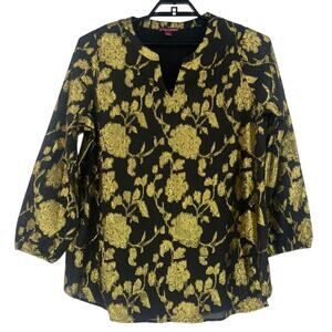 Jessica London Y2K Gold Womens Top Sz 18 Mob Wife Holiday Glam Floral Sheer Date